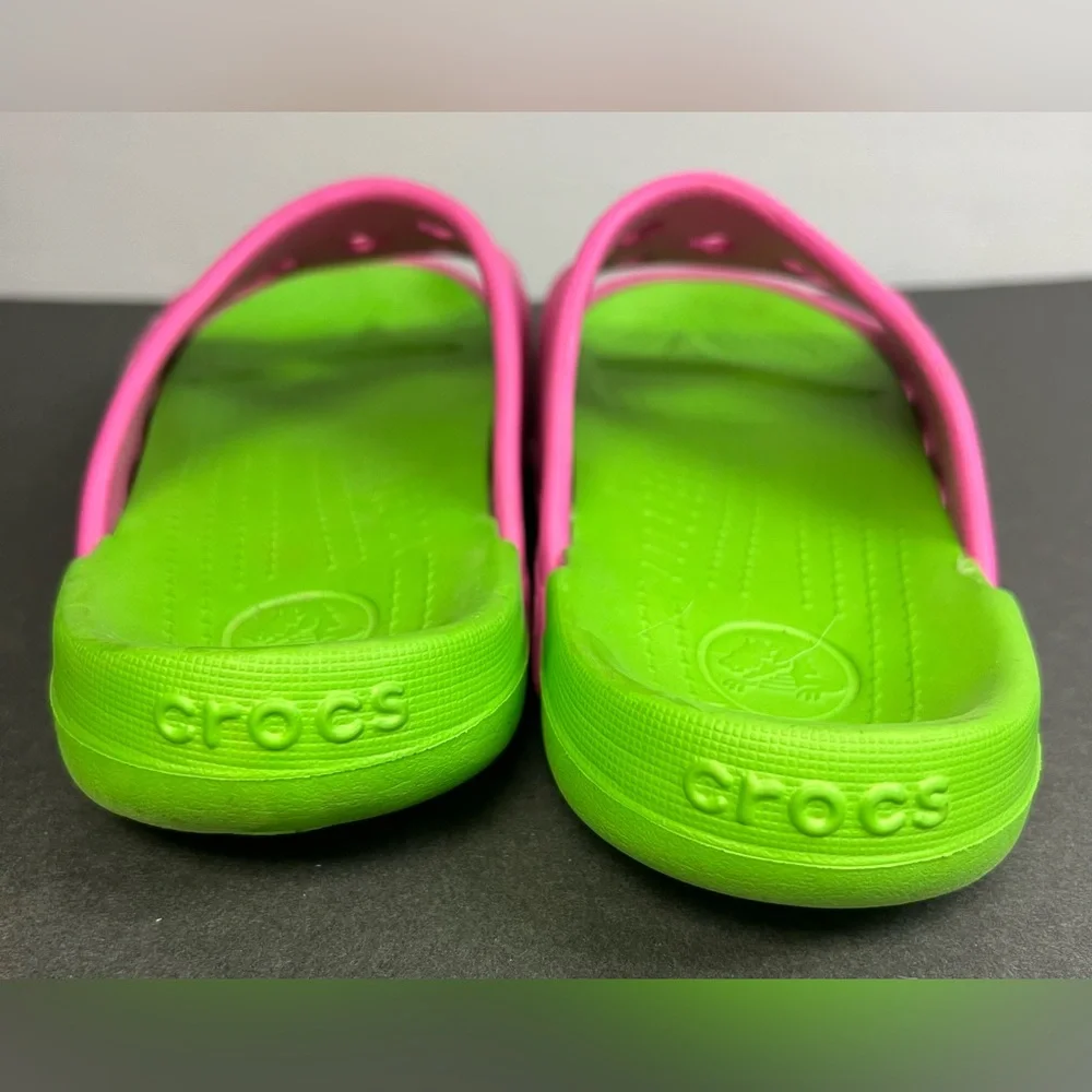 Crocs- Disney Slip on-‎ Youth, Size:J3, Pink/Green, Pre-Owned
